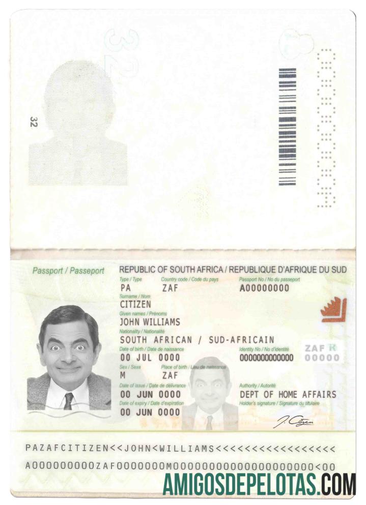 Passaporte da África do Sul (2009 – presente) exemplo
